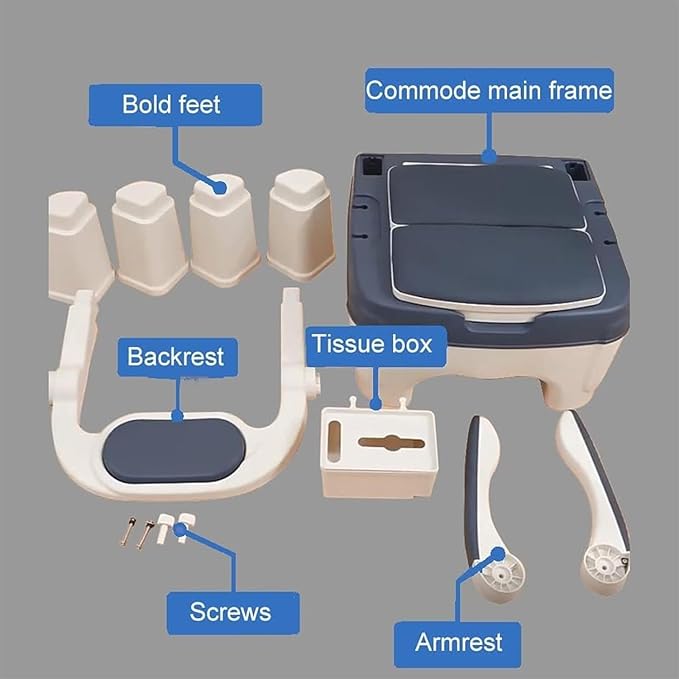 Bedside Commode Upgraded Safety Commode Toilet For Elderly And Disabled Portable Home Bedside Commode Chair Adult Potty Chair Seniors With Adjustable armrests,Bedside Toilet-Supports 660 Lbs (Blue)