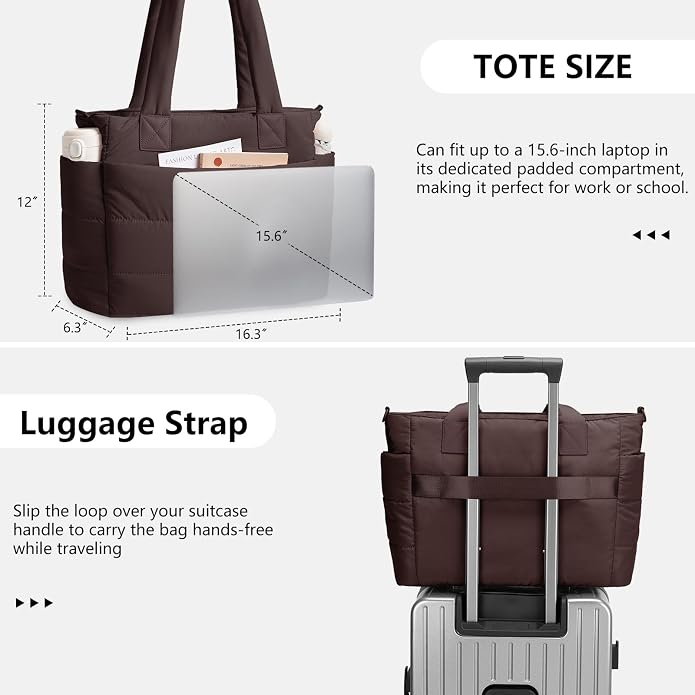 Puffer Tote Bag for Women Quilted Nurse Bag Lightweight Work Bag for Teacher Travel Handbag with Multiple Pockets