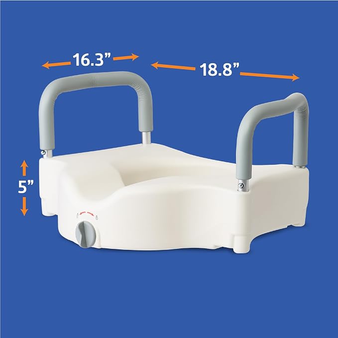 Medline 5" Standard Raised Locking Toilet Seat, 400 lb Capacity | Toilet Riser with Removable Padded Arms, Fits Most Standard Toilets, No Lid, Medical Seat For Adults and Elderly