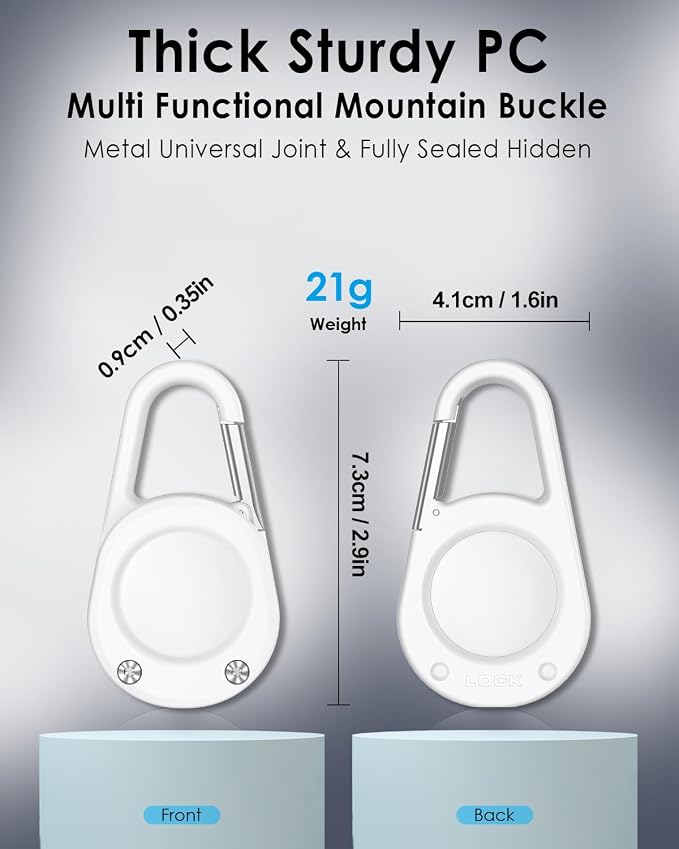 for Airtag Keychain,IPX8 Waterproof AirTag Holder with Carabiner,Hard PC,Lock Clip,Universal Wheel Keyring,Air Tag Keychain for Apple Airtag (White 1 Pack)