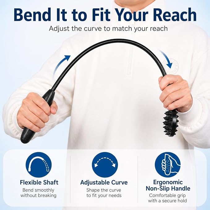 TUKUOS Curved Back Scratcher, 29.6 in Bendable Long Handle, Gifts for Men | Double-Sided Head, Flexible Reach For Hard-To-Reach Spots, U-Shaped Design, Stocking Stuffer For Dad, Husband And Women