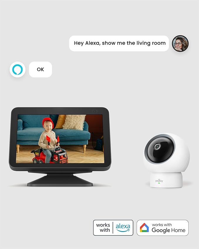 youkey Indoor Camera 2.5K, No Monthly Fees, Pan & Tilt, 360° Dog/Pet Camera for Home Security, 2.4/ 5GHz WiFi 6, Bluetooth Pairing, Human/Pet/Baby Crying Detection, Two-Way Audio, Night Vision