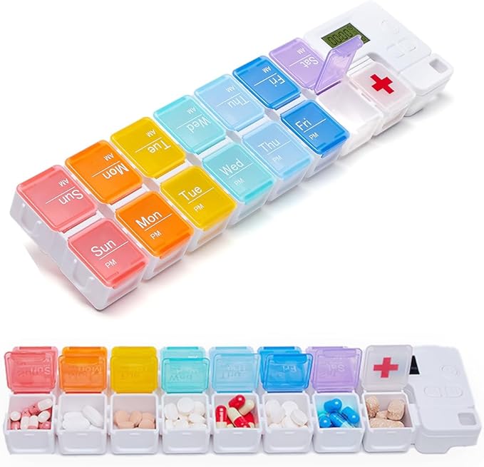 Smart Pill Box,15 Day Pill Organizer,4 Alarm Clocks,AM/PM Automatic Alarm Reminder,Hold Vitamins Fish Oil,Supplements,Travel Pill or Pillganizer,Suitable for The Elderly, Children, Office Workers