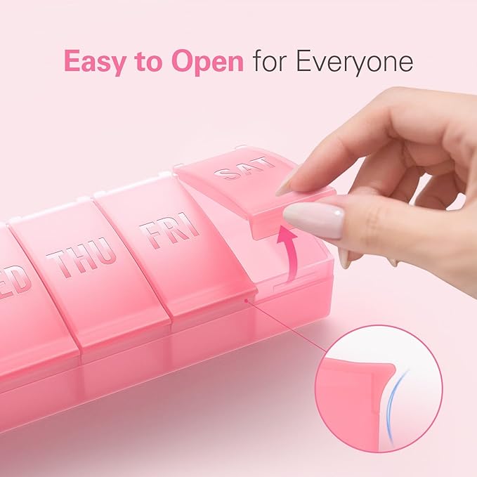 Barhon Large Weekly Pill Organizer, Big Vitamin Organizer Case for 7 Day, Travel Medicine Pill Box to Hold Various Supplements and Fish Oil, Sakura Pink