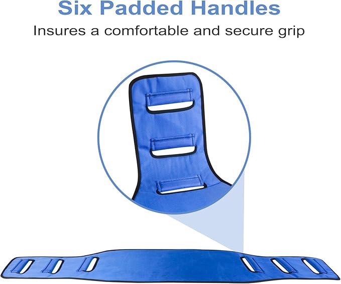 Transfer Belt Transfer Sling - Padded Gait Belt - Heavy Duty Patient Lift, Mobility Standing and Lifting Aid for Disabled, Elderly, Injured - Safely Move from Bed and Wheelchair (Blue)