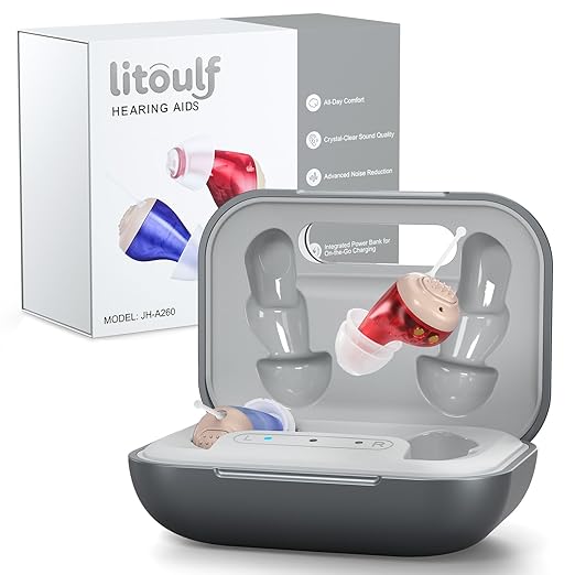 Hearing Aids for Seniors, Rechargeable OTC Hearing Aids for Adults with Charging Case, 80-Hour Battery Life, Super-Mini Invisible Design, Advanced Noise Reduction Technology (Silver Grey)