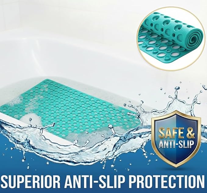 Nonslip Bathtub Mat Extra Soft TPE Bath Mat for Kids, Machine Washable Bathroom Shower Mat, Smooth/Non-Textured Tubs Only, 30L x 17W Inch (Dark Green)