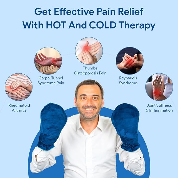 Hand Warmer Gloves, Microwavable Heated Gloves for Arthritis Hands, Heated Mittens Great for Raynaud's and Hand Pain Relief (Navy)