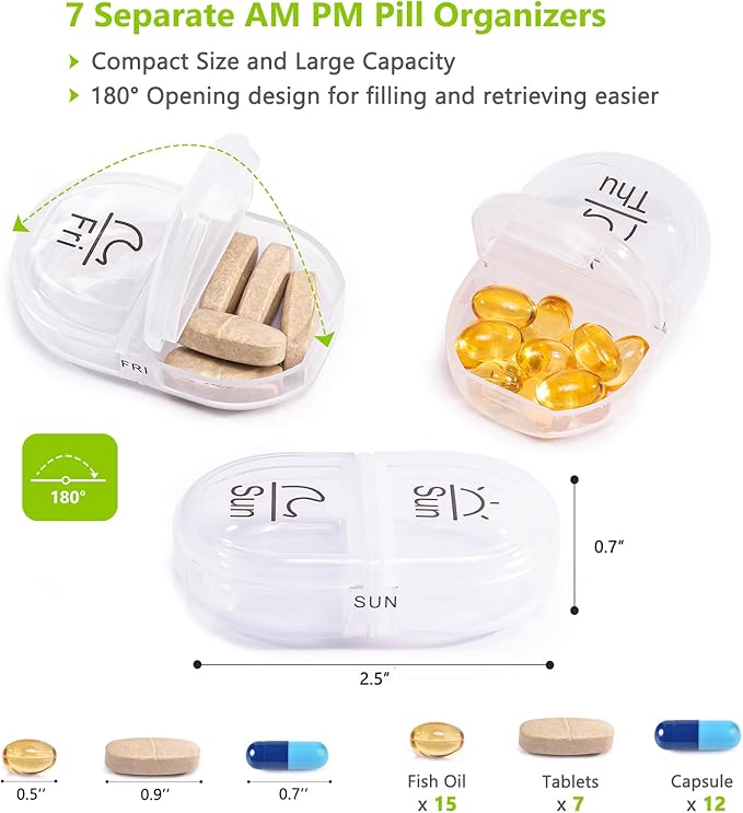 BAGSFY Weekly Pill Organizer 2 Times a Day in a Cute Fabric Pill Case, Medicine Bag, AM PM Pill Box 7 Day, Portable Medication Travel Case for Pills, Vitamins, Fish Oils, Supplements.