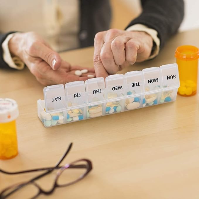 BUG HULL Weekly Pill Organizer Large 2 Packs, Extra Large Travel Pill Organizers, Pill Box 7 Day, Travel Pill Case, Medicine Pill Organizer for Vitamins, Supplements and Medications (Black+White)