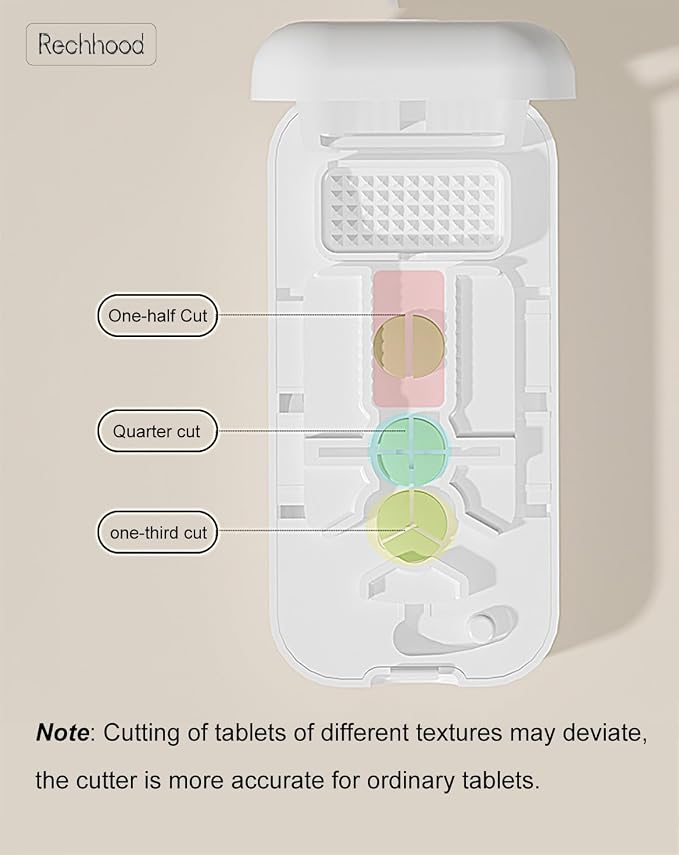 3-in-1 Pill Cutter 1/4 1/3 1/2 with Pill Storage Case, Stainless Steel Blade Cuts Pills Ideal for Cutting Vitamins and Pills (White)