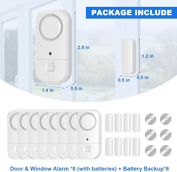 Door Window Alarm Sensors - Door Alarms for Kids Safety, Door Alarms for Home Security, for Home, Office, Store, Garage, Dorm Room, Apartment, RV, 8 Pack