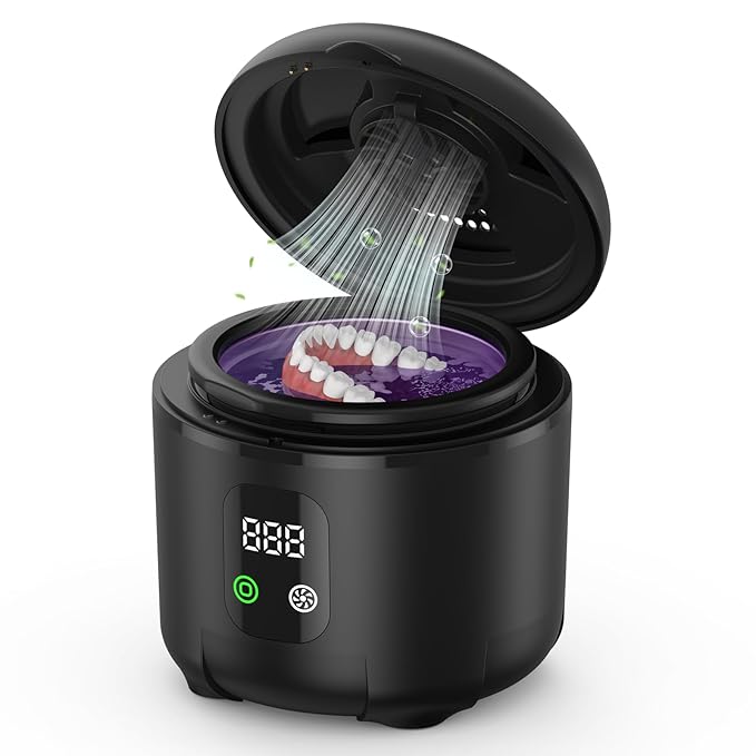 2025 Ultrasonic Retainer Cleaner- 45KHz 25W Portable Denture Cleaner with Drying Function and Removable Inner for Dentures, Mouth Guards, Aligners, Jewelry and More (Black)