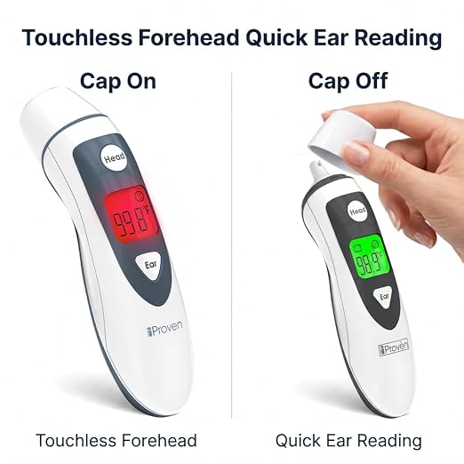 iProven Ear and Forehead Thermometer for Adults, Kids, and Baby | 2-in-1 Ear & Forehead, 1-Second Readings, Fever Alert Color Indicator, 20 Memory Recall, Family Thermometer For Home Use