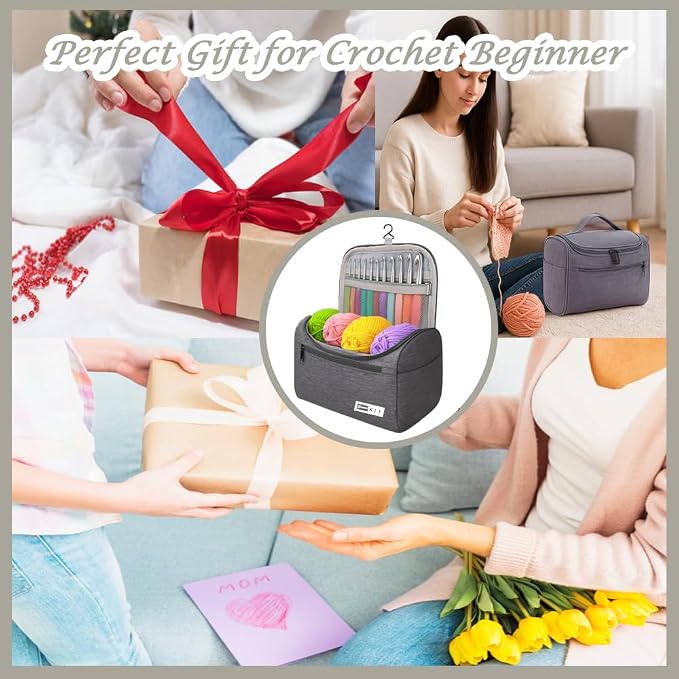 Yarniss Crochet Kit for Beginners - 840 Yards Crochet Yarn and 12 Sizes (2.0-8.0mm) Ergonomic Hooks with Organizer Bag, All Inclusive Crocheting & Knitting Set for Adults