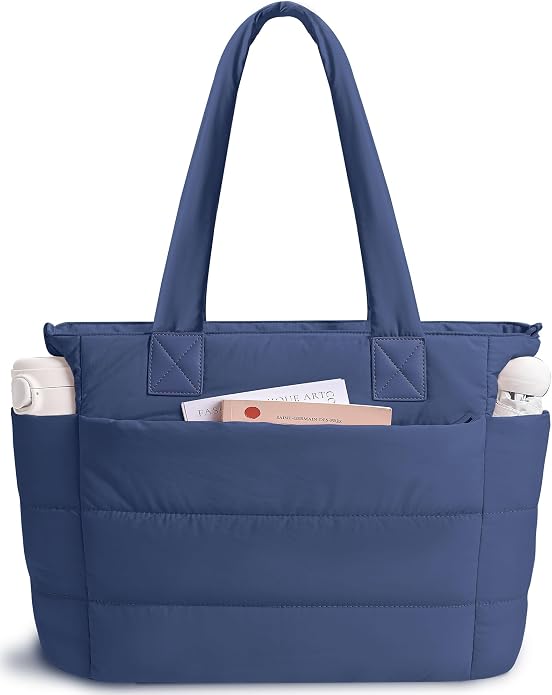 Puffer Tote Bag for Women Quilted Nurse Bag Lightweight Work Bag for Teacher Travel Handbag with Multiple Pockets
