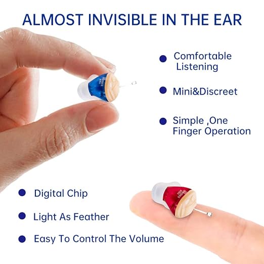 Hearing Aids, Hearing Amplifier Ear Amplifier for Adults Noise Cancellation | CIC Hearing Aid Sound Enhancer for Seniors (Blue, Left)