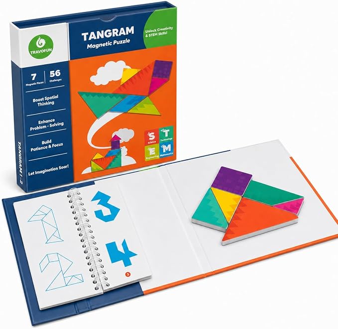 Travel Games Tangrams, Magnetic Travel Games for Road Trips Kids Board Game Educational Toys Kids Game for 3+
