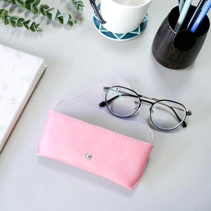 LogHog Portable Leather Glasses Case,Flexible Sunglasses Pouch Slim Case for Women Men Horizontal Eyeglass Case