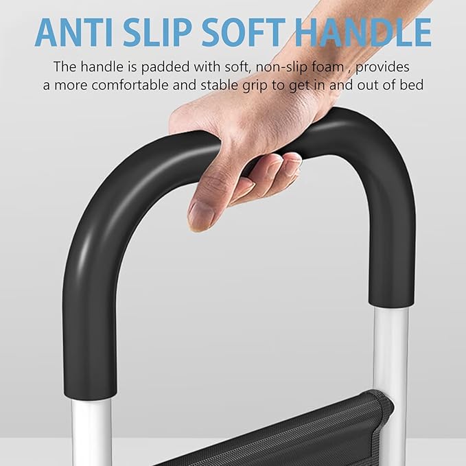 Bed Rails for Elderly Adults with Floor Support, Adjustable Bed Cane with Storage Pocket and Extension Legs for Seniors Hold up to 300 Lbs, Grab Bar Handle Fits King Twin Full Size Bed
