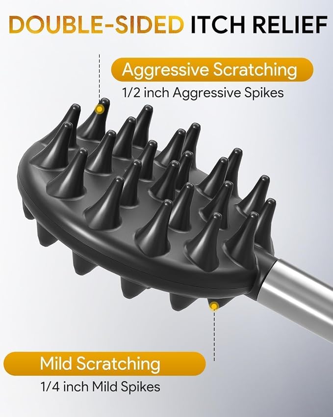 Telescoping Back Scratcher with 5 Detachable Heads, Gift for Men Black | 10-30" Reach, Stainless Steel Pole, Rubber Grip, Christmas Stocking Stuffers, White Elephant, Anniversary and Birthday Gift