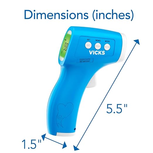 Vicks Non-Contact Infrared Thermometer for Forehead, Food & Bath, Blue | No-Touch Forehead Thermometer for Adults and Kids, Fast, Reliable and Accurate reading