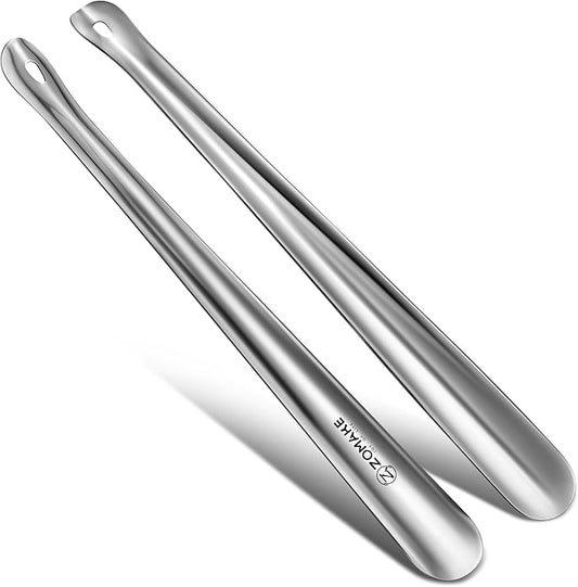 ZOMAKE Metal Shoe Horn Long Handle for Seniors 16.5 Inch,Long Shoehorn Stainless Steel Shoe Spoon Shoe Helper for Men Women