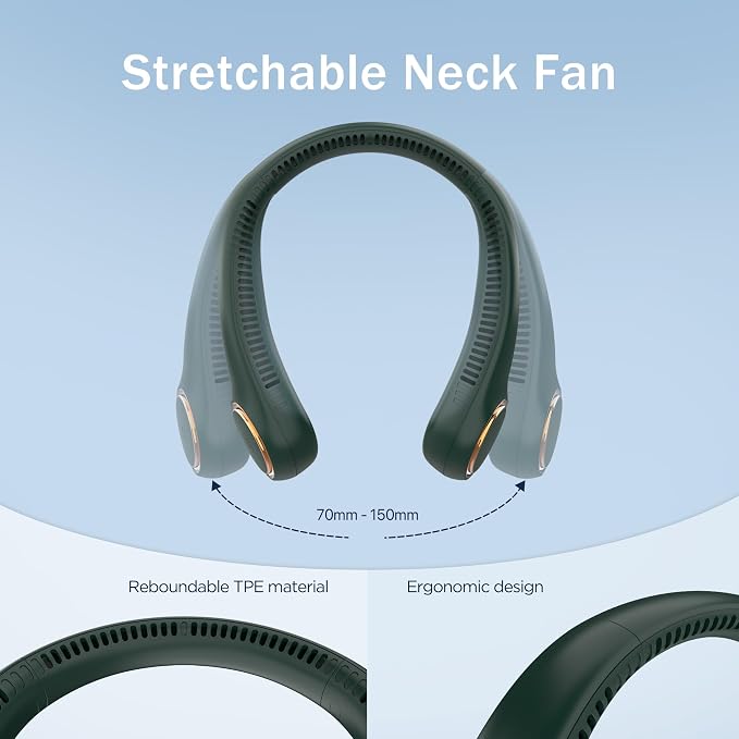Portable Neck Fan, Personal Fan with 4000mAh Battery, Rechargeable Neck Fan with 3 Speeds and 64 Cool Lights, Birthday Gifts for Men Women Mom Dad, Hands Free Cooling fan for Summer(Dark Green)