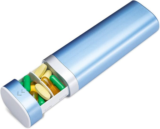 Betife Travel Pill Organizer Weekly 7 Day, Compact Daily Pill Box, Portable Medicine Case for Vitamins Supplements, Drawer-Shaped (Blue)