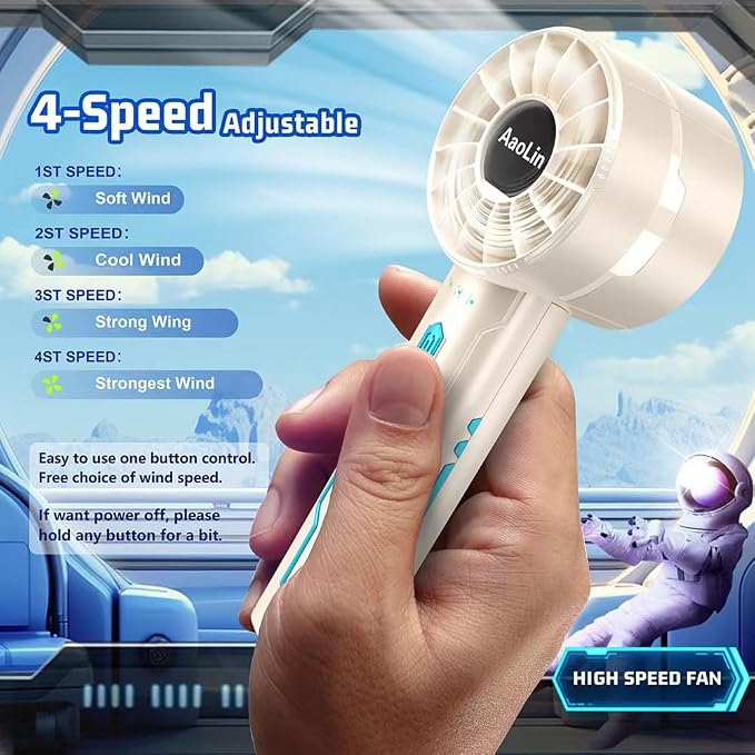 AaoLin 2pcs Portable Handheld Turbo Fan with 7000rpm High-Speed Motor USB Rechargeable Cooling Personal Fan 4-Speed, 4-16H Runtime, with Lanyard for Outdoor Travel, Women, Kids, Summer Gift