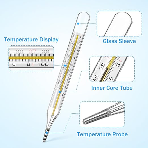 4PCS Glass Cuban Temperature Thermometers for for Adults Kids ℃ & ℉ | Thermometers for Fever - Old Fashioned Axillary & Oral Temperatures Accurate Measurement for Families