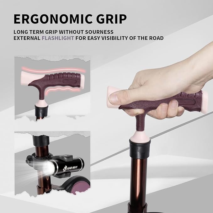 Folding Cane Seat 441 lbs Capacity Thick Aluminum Alloy Cane Stool Crutch Chair Seat Three-Legged Cane Seats Highly Adjustable Walking Stick Tall Unisex for Elderly As Gift