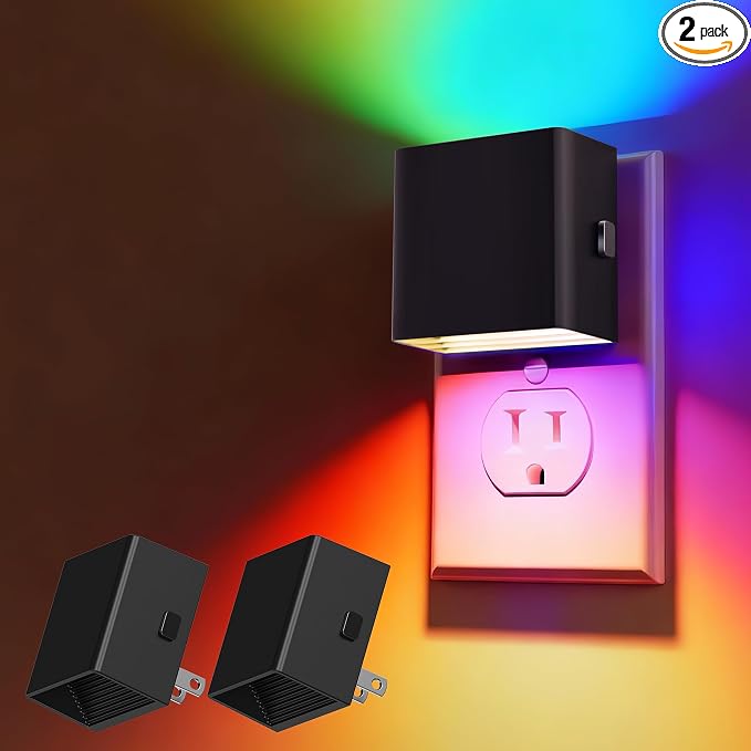 L LOHAS LED Night Light,Night Lights Plug into Wall,[2-Pack] | Dimmable Night Light with Light Sensor,RGB Color Changing,Nightlight for Bathroom Hallway Kitchen