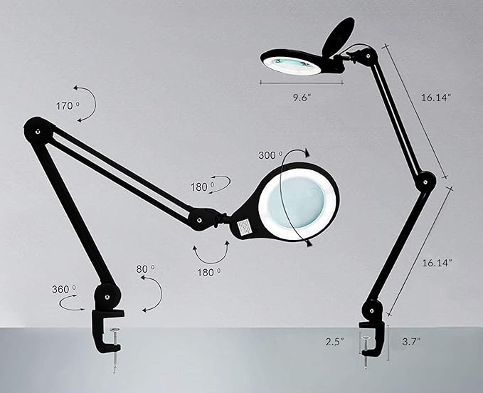 Neatfi (New Model) Bifocals 1,200 Lumens Super LED Magnifying Lamp with Clamp, Dimmable, 5 Inches Diameter Lens, Adjustable Arm Utility Clamp (8 Diopter + 20 Diopter, Black)