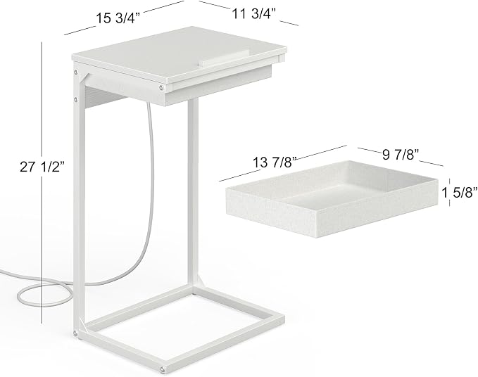 sthmec C Shaped End Table with Charging Station,45° Tiltable Adjustable Flip Top Side Table Set of 2,Small C Table Set 2 for Small Spaces,Slide Under Couch Sofa Bedside Table Living Room,White
