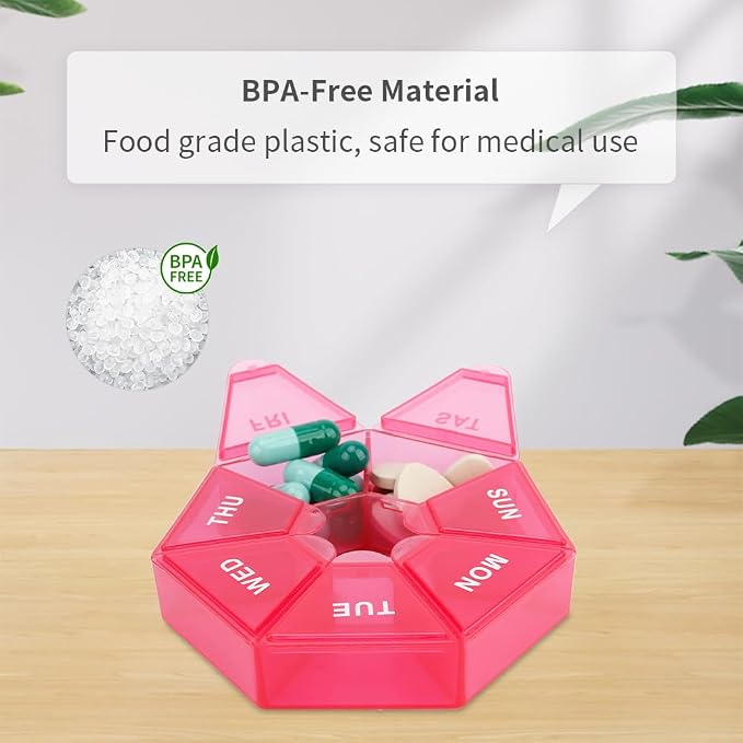 Weekly Medicine Pill Organizer for Travel (Red)