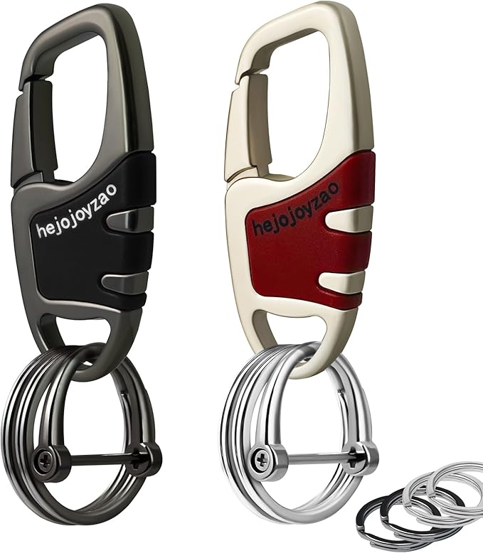 Keychain Carabiner Clip,Heavy Duty Belt Loop Car Key Ring Holder | Durable metal build, mens EDC accessory, 4 key rings, secure locking D-ring, fits belt loops, holds home, car key fobs