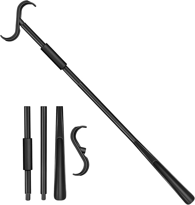35 Inch Long Handle Shoe Horn for Seniors, Dressing Stick for Elderly, Sock Aids for Putting on Socks, Shirts, Shoes