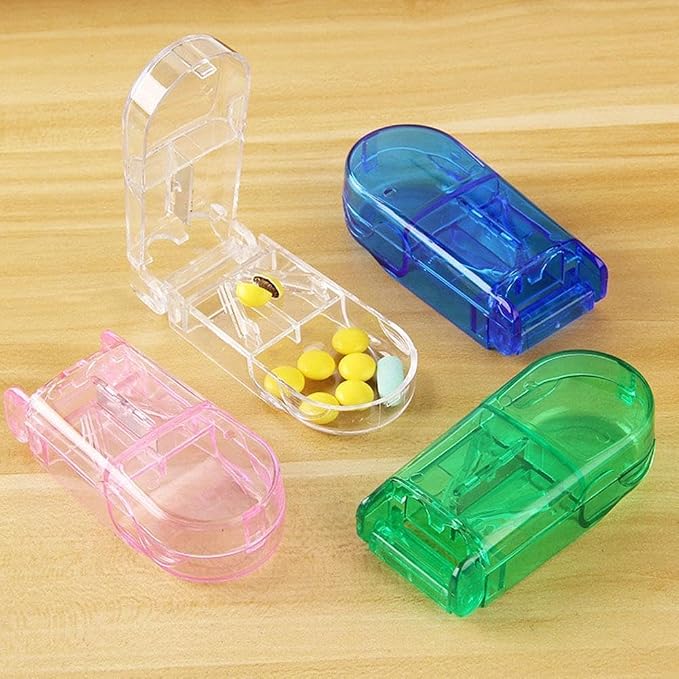 Blue Pill Cutter and Splitter with Dispenser,Safety Medicine Slicer, Tablet Splitter with Guard,Multiple Pill Splitter, Cuts Pills, for Cutting Small Pills or Large Pills in Half,Travel Sized