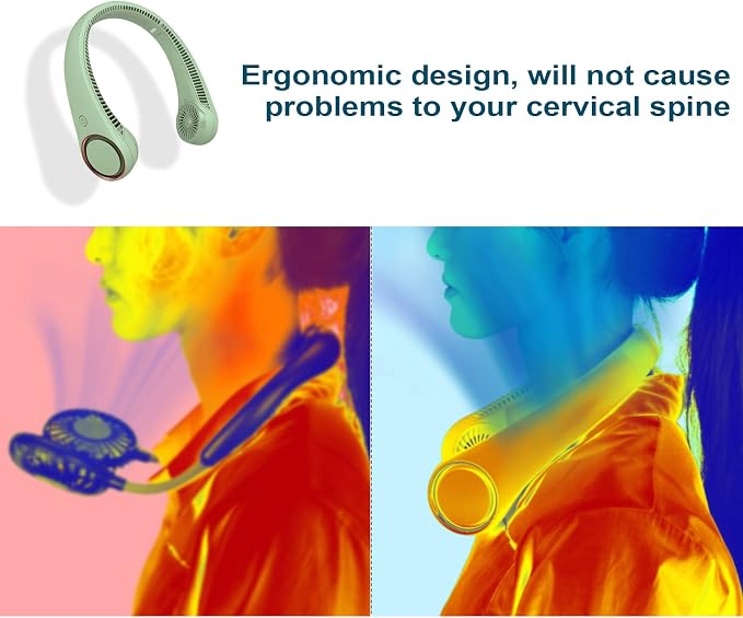 CIVPOWER Neck Fan: Portable Personal Neck Cooling Rechargeable Bladeless Fan - Hands Free 3 Speed 4000 mAh Battery USB Operated Wearable Headphone Design - Gift for Men Women Outdoor (Light Green)