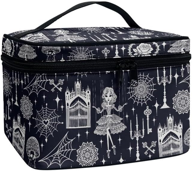 Witchy Girl Print Makeup Bag Cosmetic Organizer for Women, Gothic Night Castle Printed Make Up Bag Toiletry Accessories Case Travel-Size