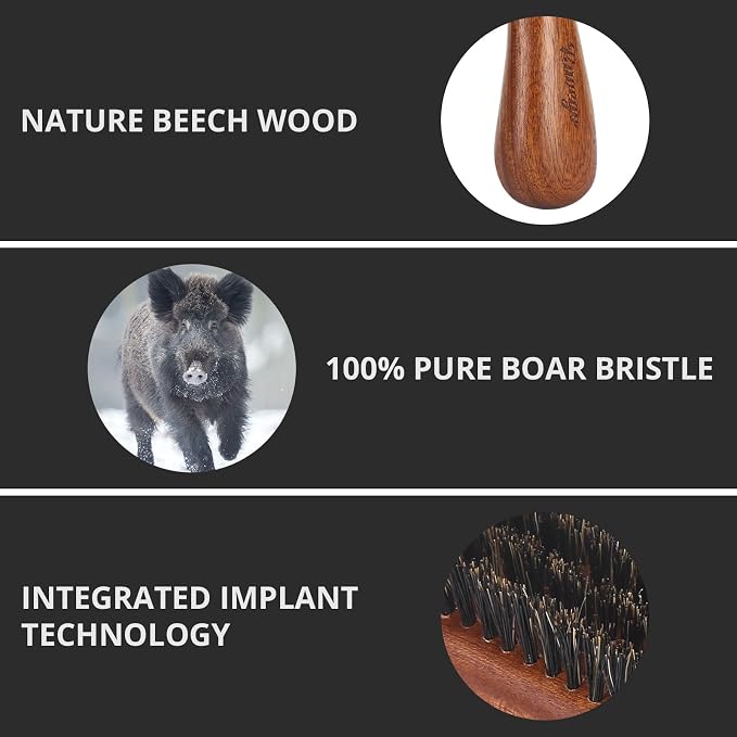 Hair Brush for Men- Slick Back Hair Brush - Boar Bristles Brush for Fine Thin Medium Hair, Nature Boar Hairbrush for Beard Styling