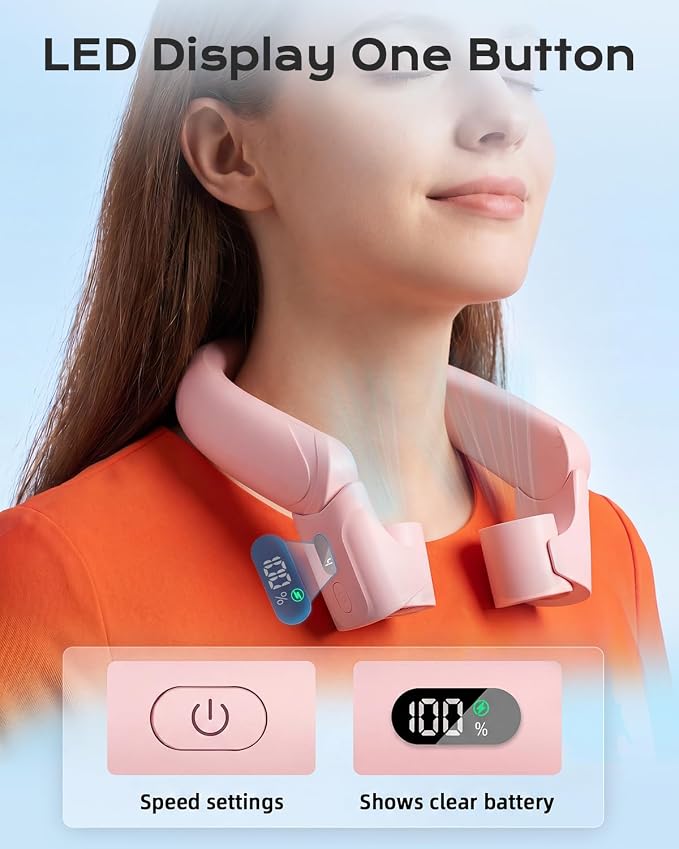 ChillGo 5th Gen Neck Fan with Adjustable Airvents, Dual Motors Personal Fan | 8000mAh Neck Fans That Blow Cold Air,Quick Charging,4 Speeds, Cooling Fan, Neck Cooling Fan for Travel, Gift for Women, Pink