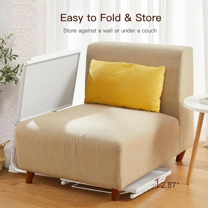 HUANUO Adjustable TV Tray Table - TV Dinner Tray on Bed & Sofa, Comfortable Folding Table with 6 Height & 3 Tilt Angle Adjustments (White)