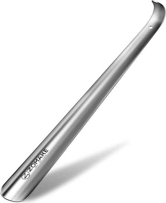 ZOMAKE Metal Shoe Horn Long Handle for Seniors 16.5 Inch,Long Shoehorn Stainless Steel Shoe Spoon Shoe Helper for Men Women