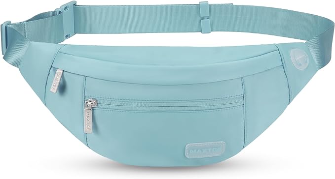 Large Dusty Blue Fanny Pack for Women Crossbody Bag Travel Essential | Nylon,Key Chain, Adjustable Strap,Headhole，Ideal for Shopping Yoga Running Cycling Traveling