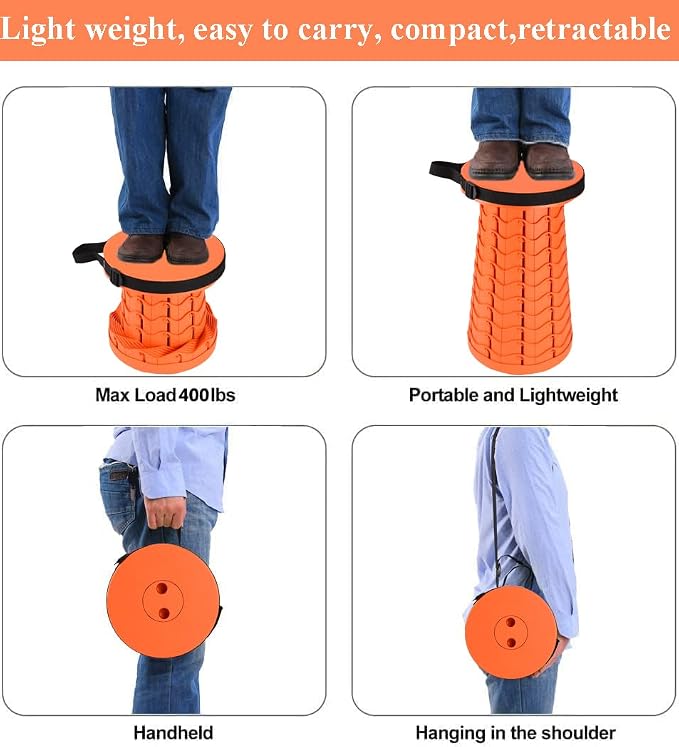 Fishboy Upgraded Collapsible Stool, 400lbs Max Weight, Lightweight But Sturdy, Portable Retractable Folding Telescoping Foldable Camping Stool for Adults Outdoor Fishing Hiking BBQ