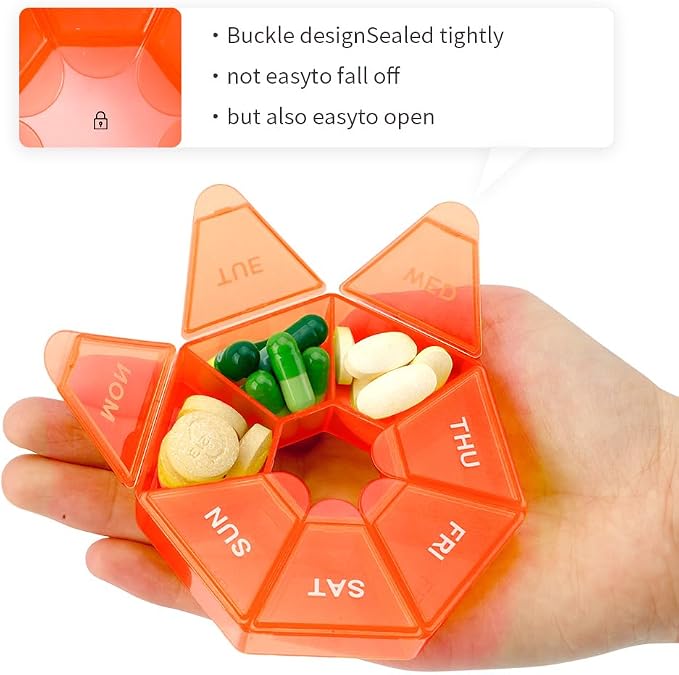 Pill Organizer, 2 Pack Pill Box, Small Pills Case,Medicine Organizers 1 Time a Day, Weekly Pills Container, Holder,Daily Medicine Organizer Travel 7 Day(Orange)