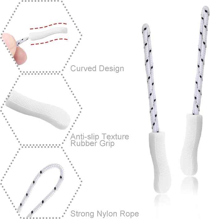 CooBigo 12Pack Zipper Pull Replacement, Golf Bag Zipper Pull Replacement Tab for Backpack, Jackets, Pants, Boots, Coats, Luggage - White(Universal Extender), #08 White(12 PACK)