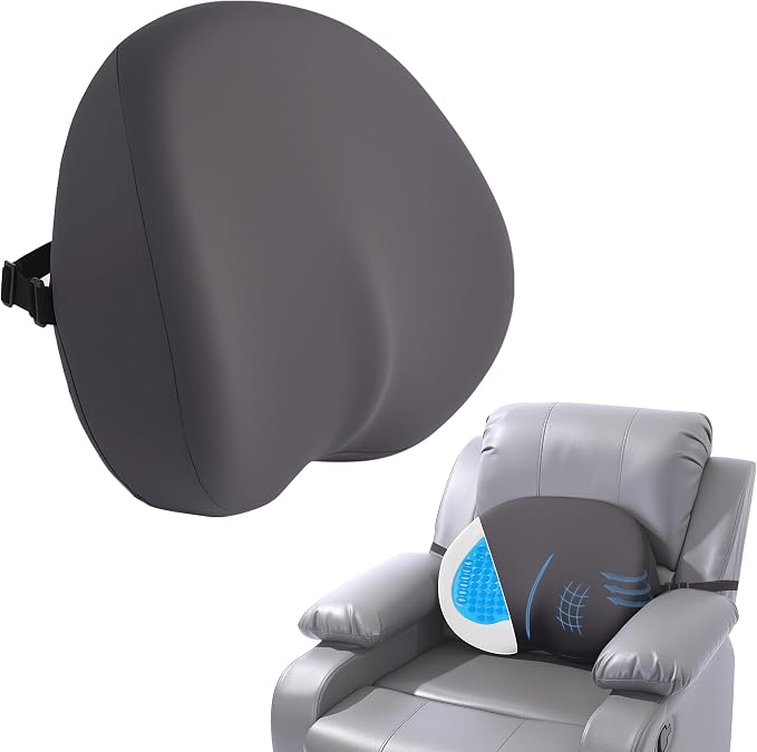 ROYALAY Ergonomic Recliner Lumbar Support Pillow for Elderly, Gel Memory Foam Back Support Cushion with Cooling Washable Cover, Lumbar Pillow for Lower Back Pain Relief Office Chair